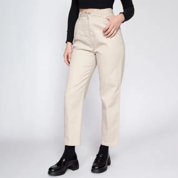 Liz Claiborne Vintage High Waist Khaki Pants Trousers Straight Leg Neutral sz 10 - Picture 1 of 4